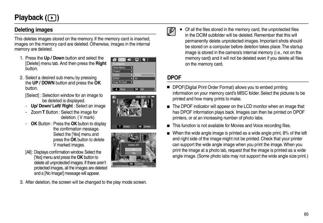 Samsung EC-L210ZBBA/FR, EC-L210B01KFR Deleting images, Be deleted is displayed, Select Selection window for an image to 