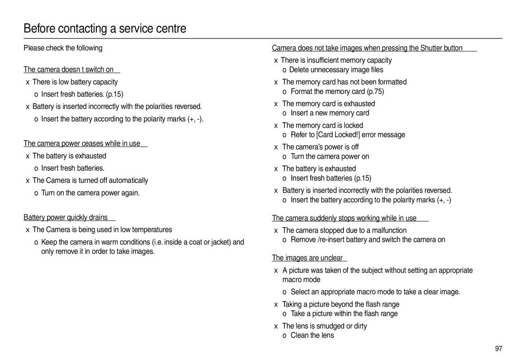 Samsung EC-L210ZRBB/AS, EC-L210B01KFR, EC-L210ZUDA/E3, EC-L210ZSDA/E3, EC-L210ZRDA/E3 manual Before contacting a service centre 