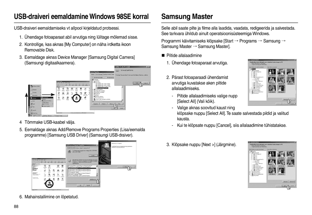 Samsung EC-L210ZSBA/LV, EC-L210ZSBA/RU manual Samsung Master, USB-draiveri eemaldamiseks vt allpool kirjeldatud protsessi 