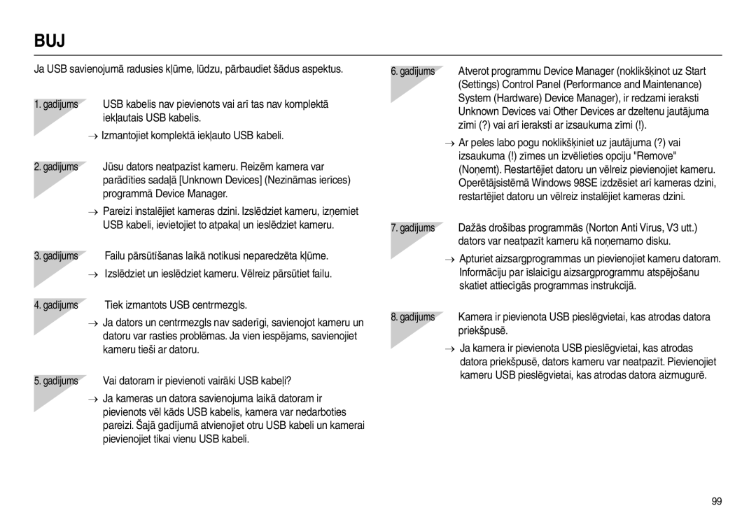 Samsung EC-L210ZRBA/LV manual Iekļautais USB kabelis, Izmantojiet komplektā iekļauto USB kabeli Gadījums, Priekšpusē 