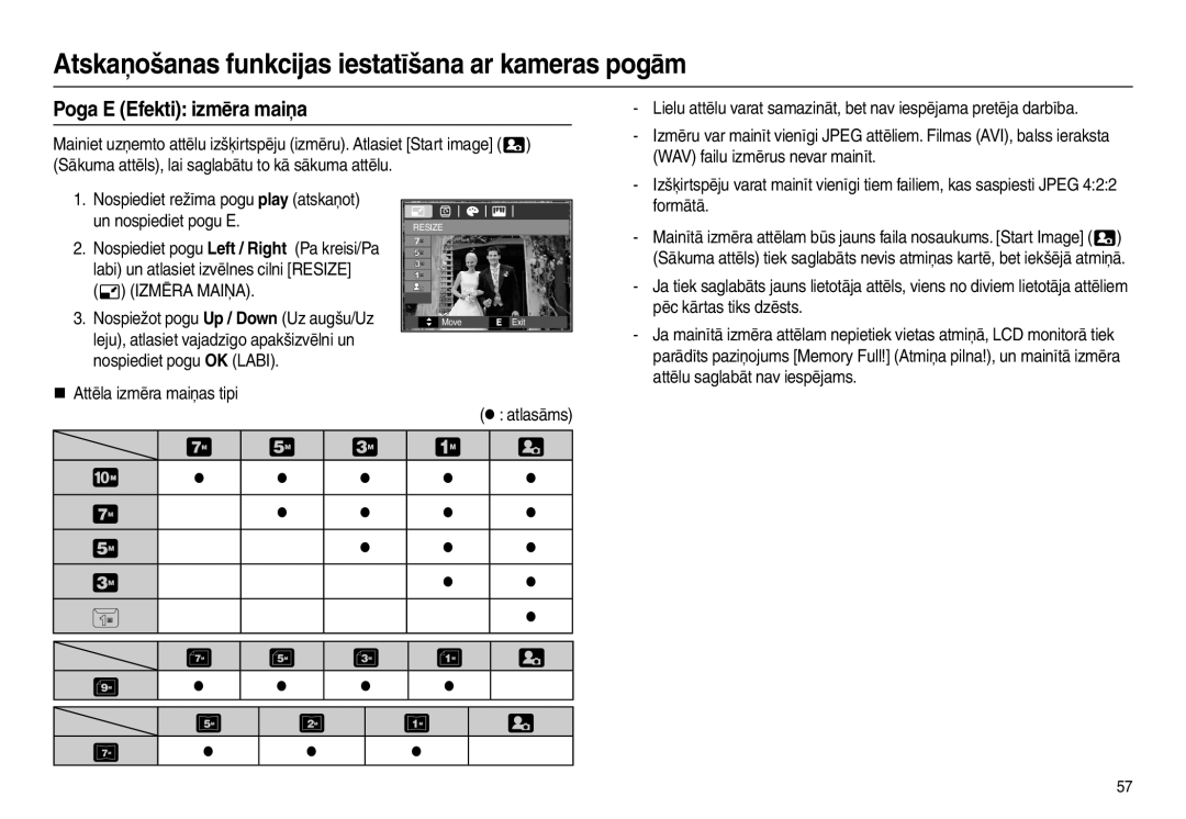 Samsung EC-L210ZRBA/LV, EC-L210ZSBA/RU, EC-L210ZBBA/LV, EC-L210ZRBA/RU, EC-L210ZBBA/RU manual Poga E Efekti izmēra maiņa 