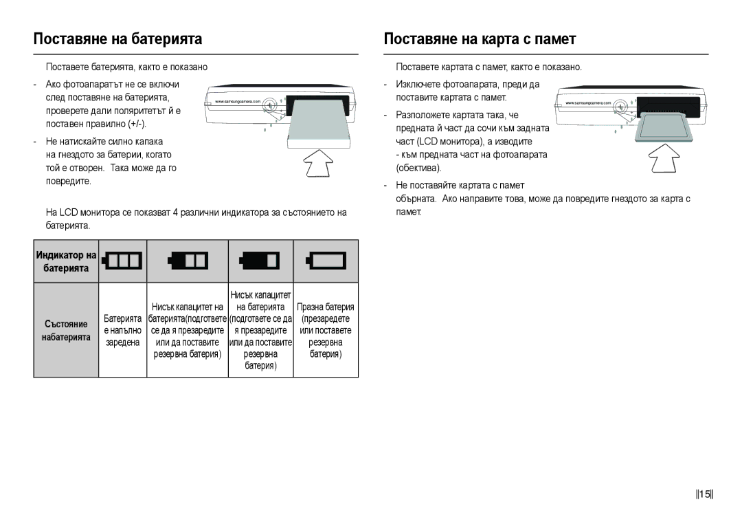 Samsung EC-L210ZSDA/E3, EC-L210ZBDA/E3 manual Пɨɫтɚвянɟ нɚ кɚɪтɚ ɫ пɚмɟт, Ɩɚɦɟɬ Ɛɚɬɟɪɢɹɬɚ, Ɩɪɟɡɚɪɟɞɟɬɟ 