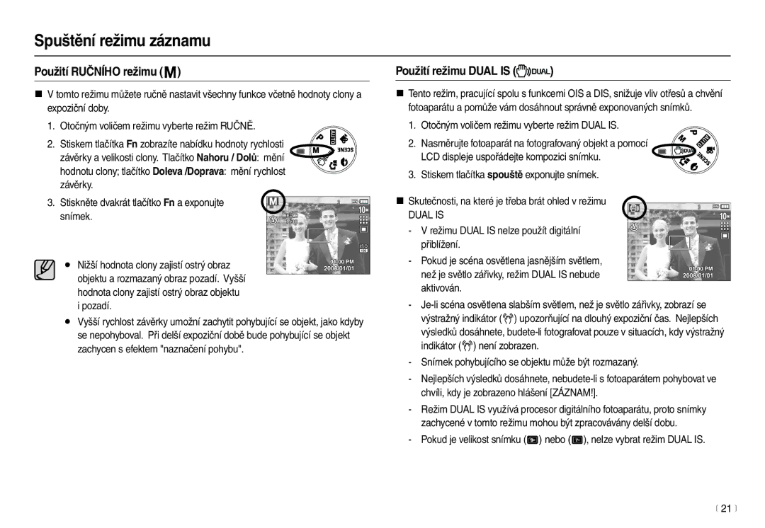 Samsung EC-L210ZSDA/E3, EC-L210ZBDA/E3 manual Použití Ručního režimu, Použití režimu Dual is, Pozadí 