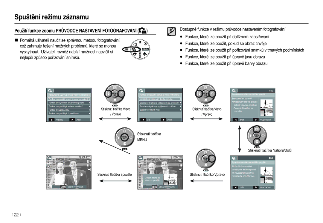 Samsung EC-L210ZBDA/E3, EC-L210ZSDA/E3 manual „ Pomáhá uživateli naučit se správnou metodu fotografování, 22 m 
