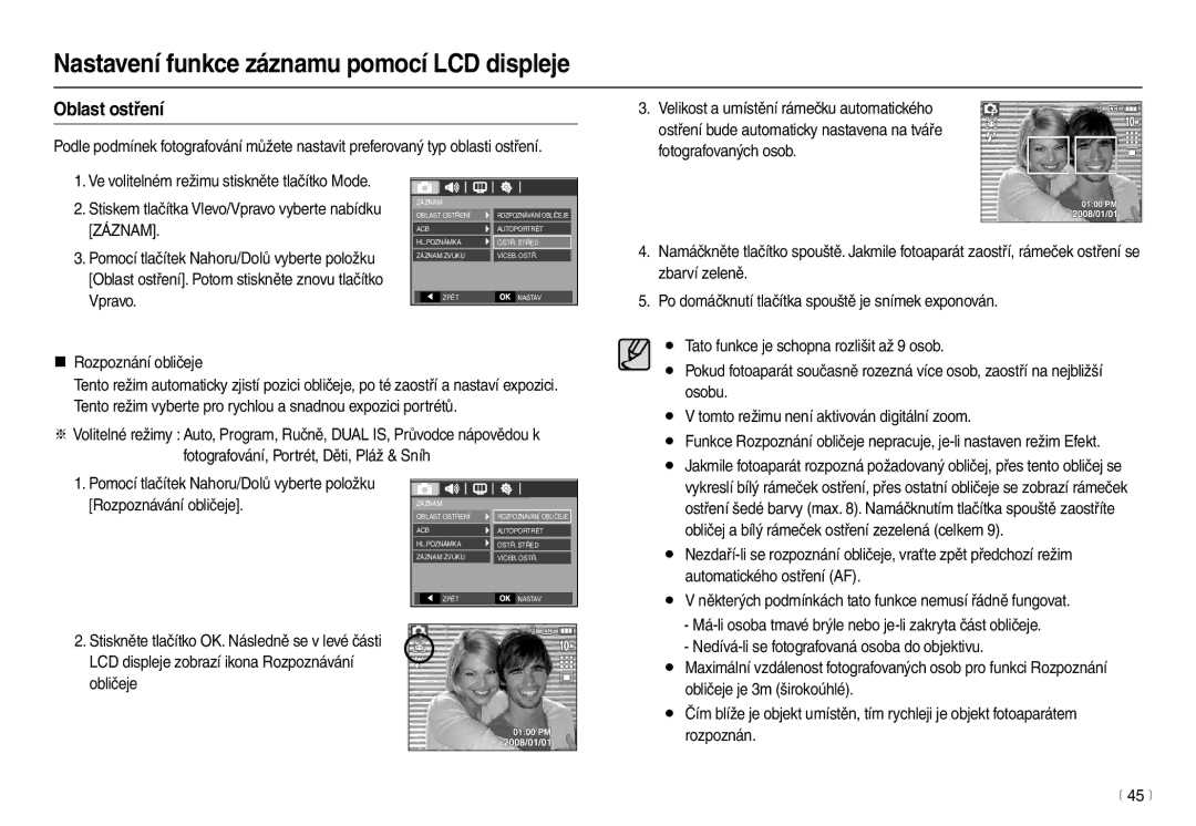 Samsung EC-L210ZSDA/E3, EC-L210ZBDA/E3 manual Oblast ostření 