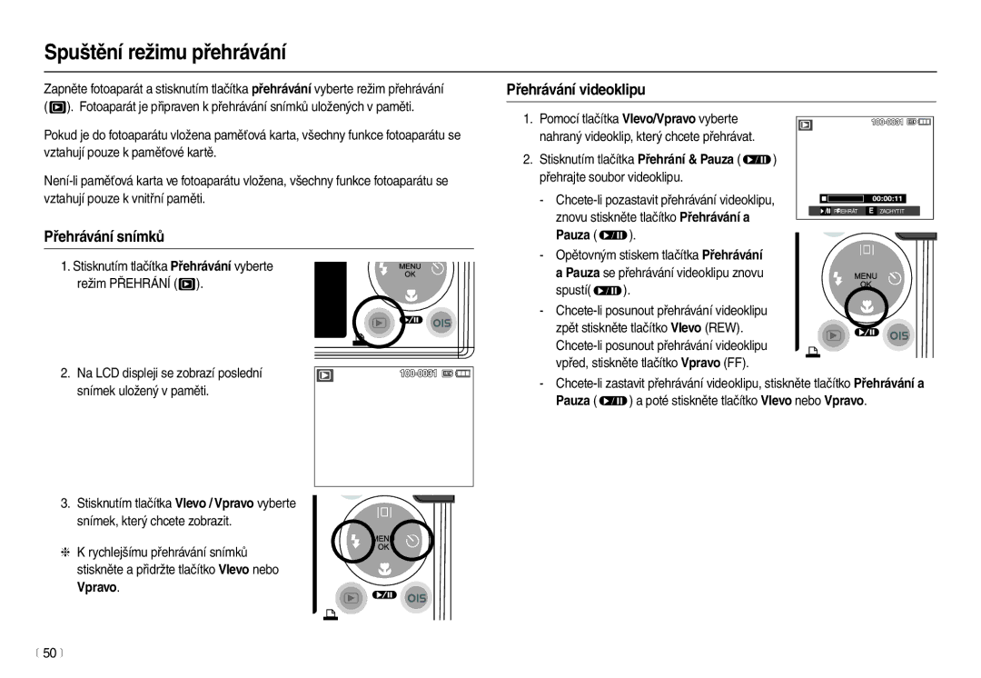 Samsung EC-L210ZBDA/E3, EC-L210ZSDA/E3 manual Spuštění režimu přehrávání, Přehrávání videoklipu, Přehrávání snímků 