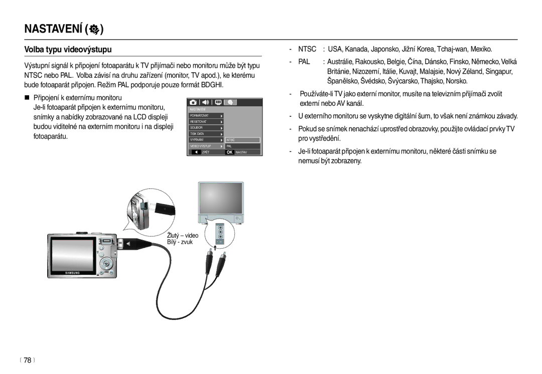 Samsung EC-L210ZBDA/E3, EC-L210ZSDA/E3 manual Volba typu videovýstupu, Ntsc, Pal 