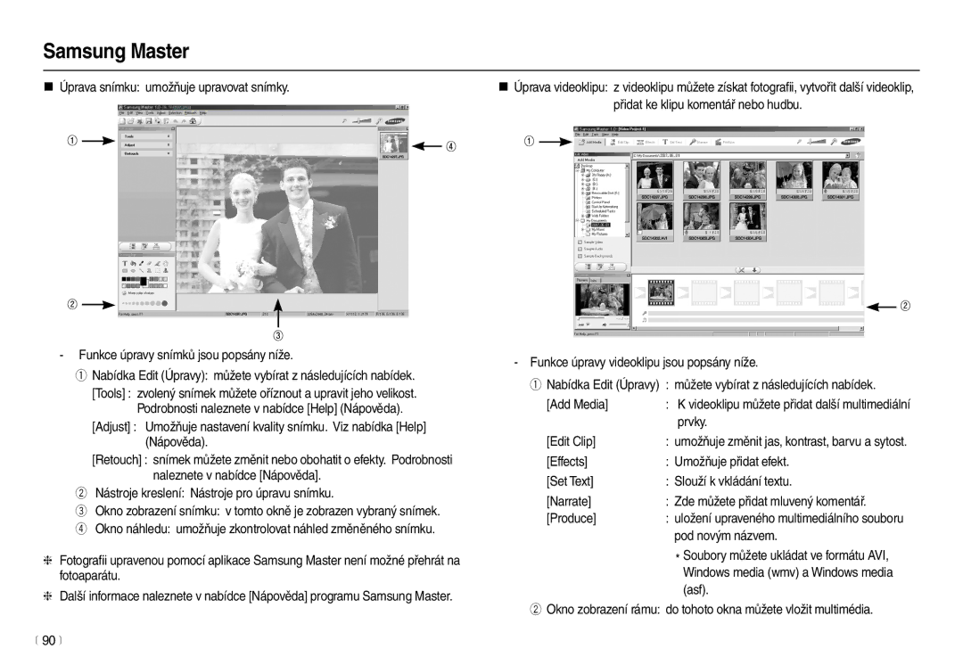 Samsung EC-L210ZBDA/E3, EC-L210ZSDA/E3 manual 90 m, Prvky, Edit Clip, Pod novým názvem, Asf 