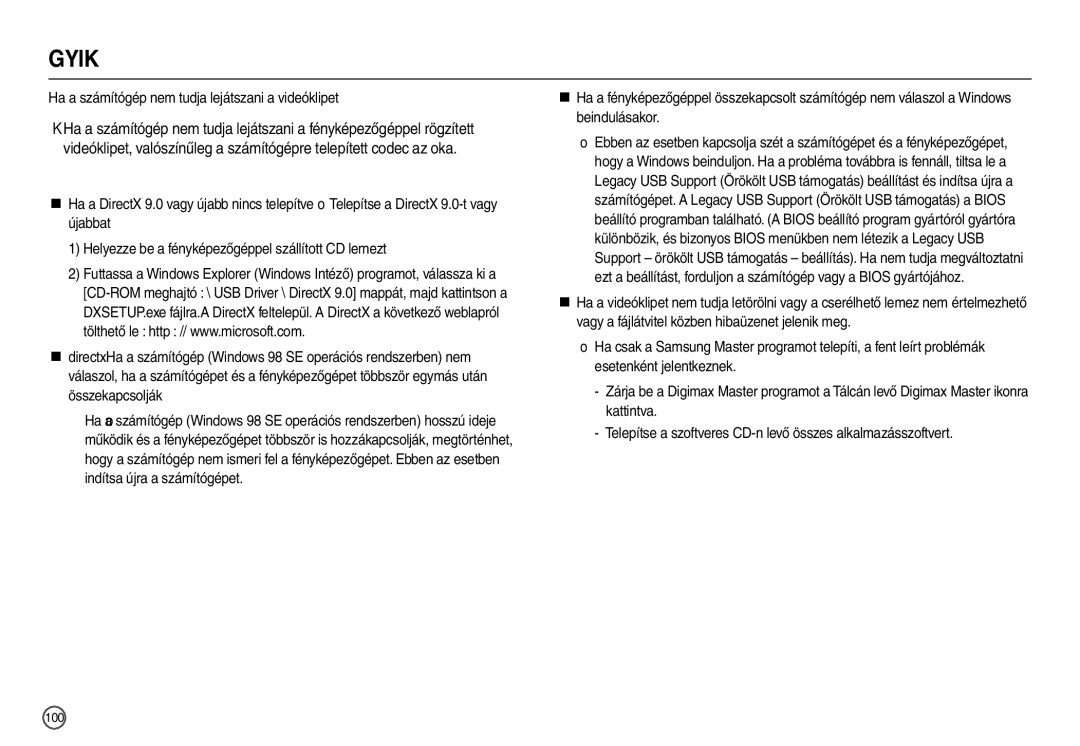 Samsung EC-L210ZRBB/E1, EC-L210ZUDA/E3, EC-L210ZSDA/E3, EC-L210ZRDA/E3 Ha a számítógép nem tudja lejátszani a videóklipet 