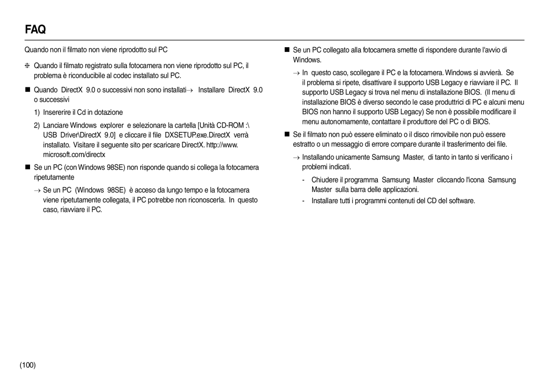 Samsung EC-L210ZSBB/E1, EC-L210ZUDA/E3, EC-L210ZSDA/E3, EC-L210ZRDA/E3 manual Quando non il ﬁlmato non viene riprodotto sul PC 