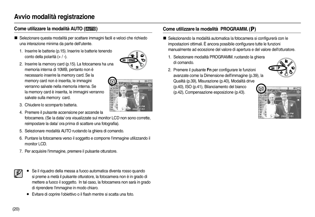 Samsung EC-L210ZRDA/E3 Avvio modalità registrazione, Come utilizzare la modalità Auto, 42, Compensazione esposizione p.43 