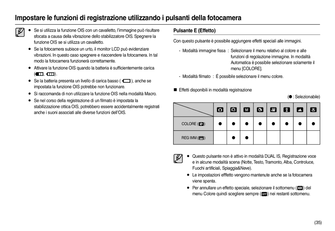 Samsung EC-L210ZSBA/E1, EC-L210ZUDA/E3, EC-L210ZSDA/E3, EC-L210ZRDA/E3, EC-L210ZBBA/FR Pulsante E Effetto,  Selezionabile 