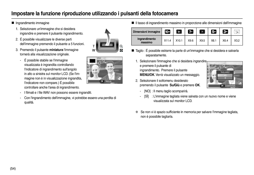 Samsung EC-L210ZSBA/E1, EC-L210ZUDA/E3, EC-L210ZSDA/E3 manual „ Ingrandimento immagine, No Il menu taglio scomparirà, Qualità 