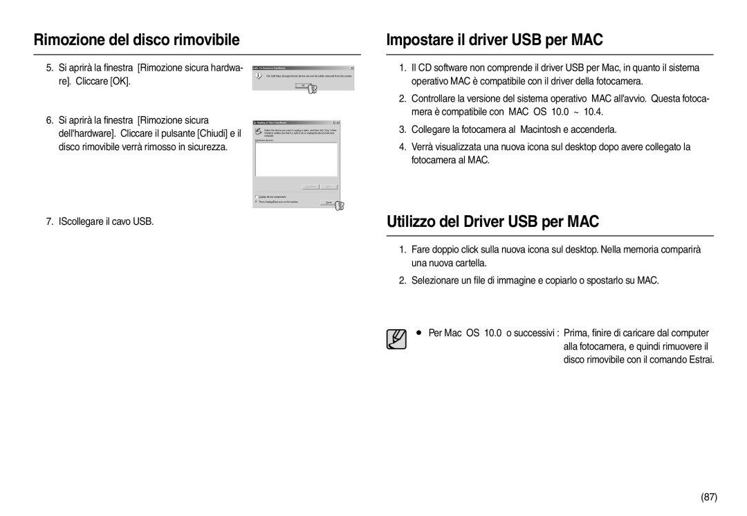 Samsung EC-L210ZSBA/IT, EC-L210ZUDA/E3, EC-L210ZSDA/E3 Impostare il driver USB per MAC, Utilizzo del Driver USB per MAC 