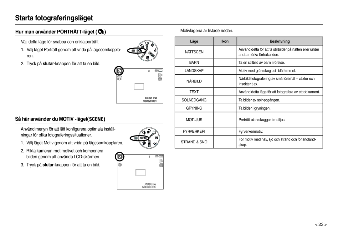 Samsung EC-L210ZUDA/E3 manual Hur man använder PORTRÄTT-läget, Så här använder du Motiv -läget, Läge Ikon Beskrivning 