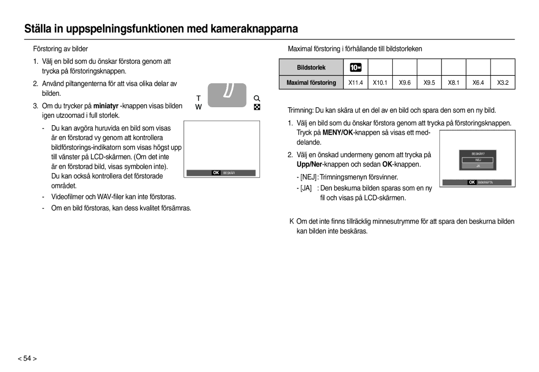 Samsung EC-L210ZSBA/E2, EC-L210ZUDA/E3, EC-L210ZSDA/E3, EC-L210ZRDA/E3 Ställa in uppspelningsfunktionen med kameraknapparna 