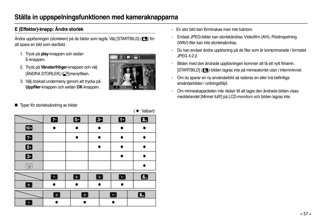 Samsung EC-L210ZRDA/E3, EC-L210ZUDA/E3, EC-L210ZSDA/E3, EC-L210ZRBA/E2, EC-L210ZPDA/E3 manual Effekter-knapp Ändra storlek 