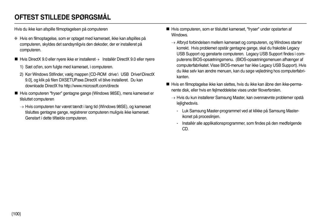 Samsung EC-L210ZBDA/E3, EC-L210ZUDA/E3, EC-L210ZSDA/E3, EC-L210ZRDA/E3, EC-L210ZRBA/E2 manual Oftest Stillede Spørgsmål 