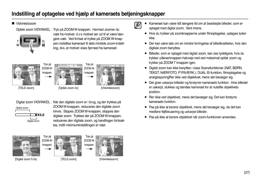 Samsung EC-L210ZPDA/E3 Optaget med digital zoom. Vent imens, Ikke, Digitale zoom benyttes, Trykker på Zoom T knappen igen 