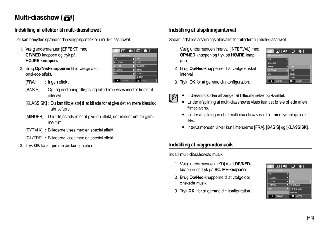 Samsung EC-L210ZUDA/E3, EC-L210ZSDA/E3 Indstilling af effekter til multi-diasshowet, Indstilling af afspilningsinterval 