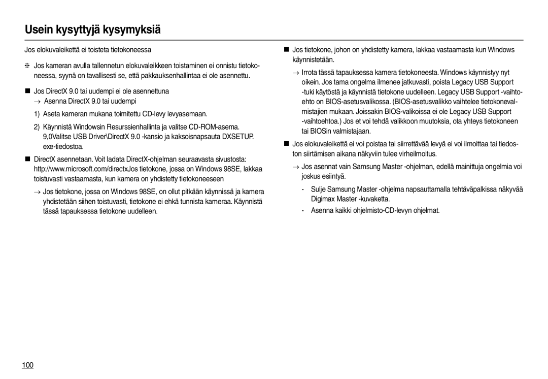 Samsung EC-L210ZBDA/E3, EC-L210ZUDA/E3, EC-L210ZSDA/E3, EC-L210ZRDA/E3 manual Jos elokuvaleikettä ei toisteta tietokoneessa 