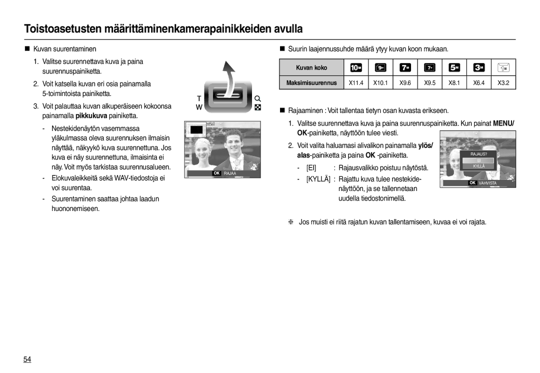 Samsung EC-L210ZSBA/E2, EC-L210ZUDA/E3, EC-L210ZSDA/E3 manual Toistoasetusten määrittäminenkamerapainikkeiden avulla 