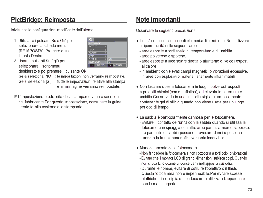 Samsung EC-L301ZBBP/IT manual PictBridge Reimposta 