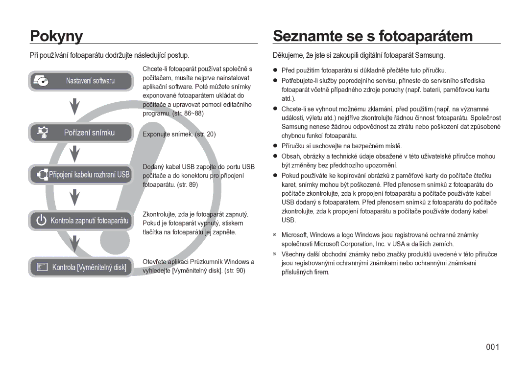 Samsung EC-L310WSBA/E3, EC-L310WBBA/E3 Pokyny, Seznamte se s fotoaparátem, 001, Chcete-li fotoaparát používat společně s 