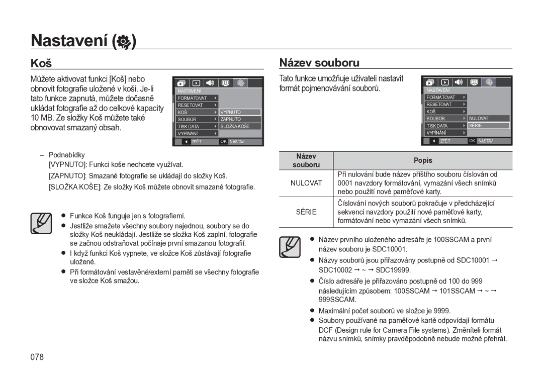 Samsung EC-L310WNBA/E3, EC-L310WBBA/E3, EC-L310WSBA/E3 manual Koš Název souboru, 078 