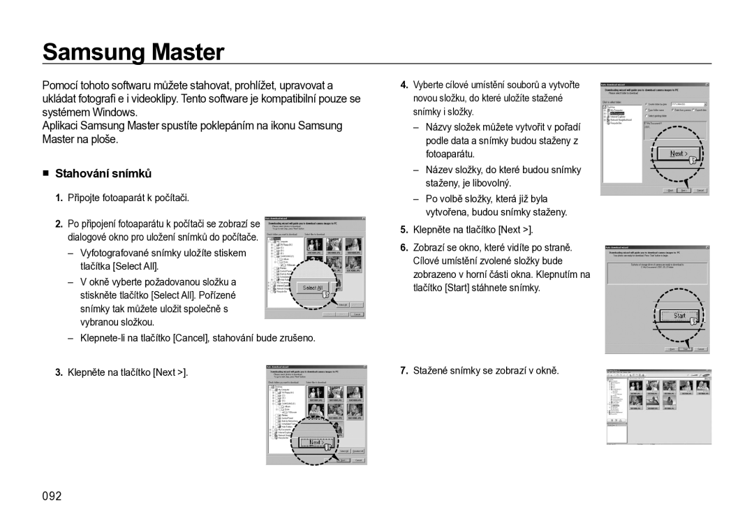 Samsung EC-L310WBBA/E3, EC-L310WNBA/E3, EC-L310WSBA/E3 manual Samsung Master, Stahování snímků, 092 