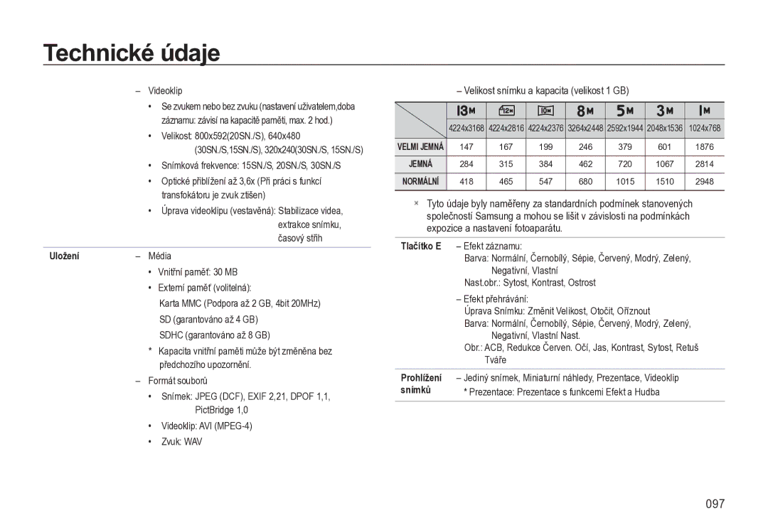 Samsung EC-L310WSBA/E3, EC-L310WBBA/E3 097, Uložení, Prohlížení, Snímků Prezentace Prezentace s funkcemi Efekt a Hudba 