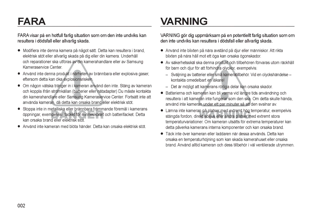 Samsung EC-L310WNBA/E2, EC-L310WBBA/E3, EC-L310WSBA/E2, EC-L310WBBA/E2, EC-L310WPBA/E2 manual Fara, 002 