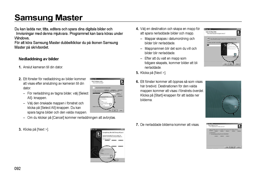 Samsung EC-L310WNBA/E2, EC-L310WBBA/E3, EC-L310WSBA/E2, EC-L310WBBA/E2 manual Samsung Master, Nedladdning av bilder, 092 