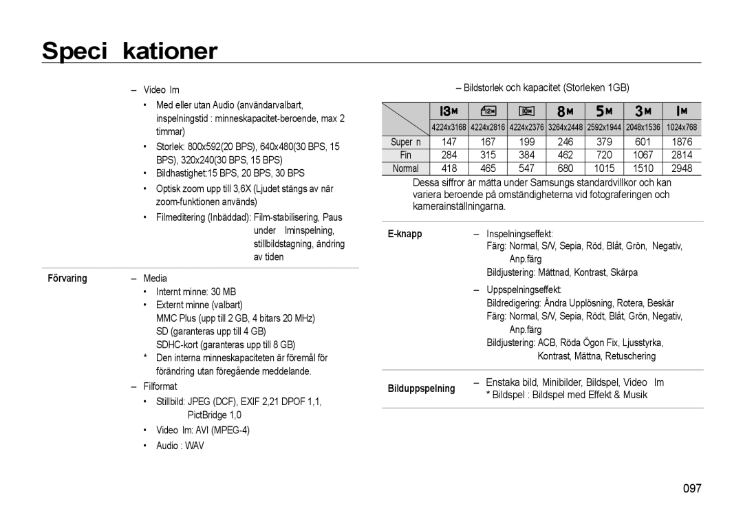 Samsung EC-L310WNBA/E2, EC-L310WBBA/E3, EC-L310WSBA/E2, EC-L310WBBA/E2, EC-L310WPBA/E2 manual 097, Förvaring, Bilduppspelning 