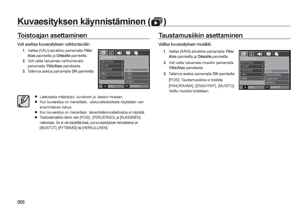 Samsung EC-L310WBBA/E2, EC-L310WBBA/E3 Toistoajan asettaminen Taustamusiikin asettaminen, Valitse kuvaesityksen musiikki 