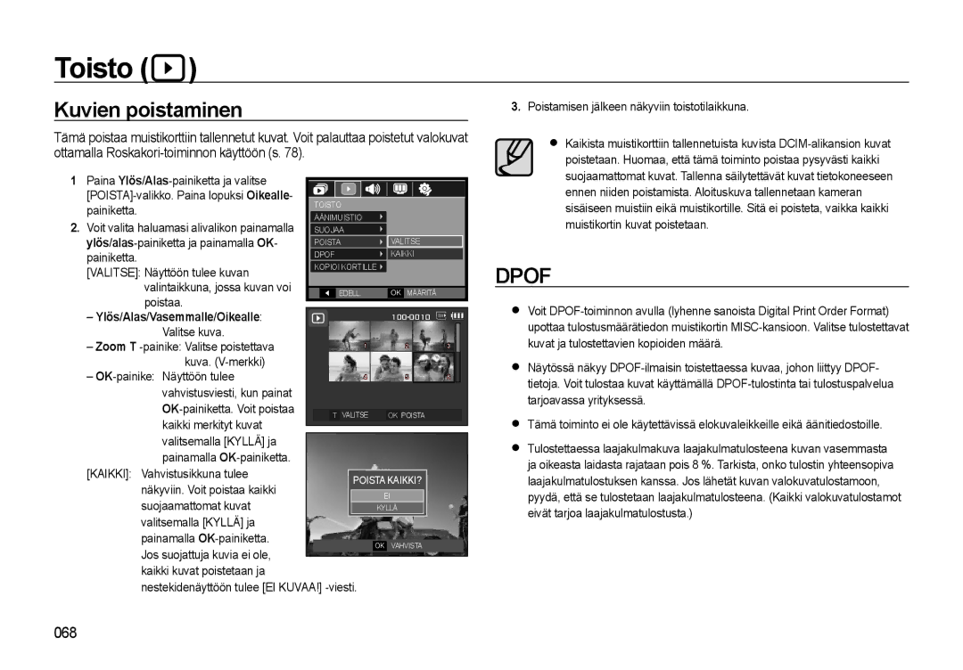 Samsung EC-L310WPBA/E2, EC-L310WBBA/E3, EC-L310WSBA/E2, EC-L310WBBA/E2, EC-L310WNBA/E2 manual Kuvien poistaminen 