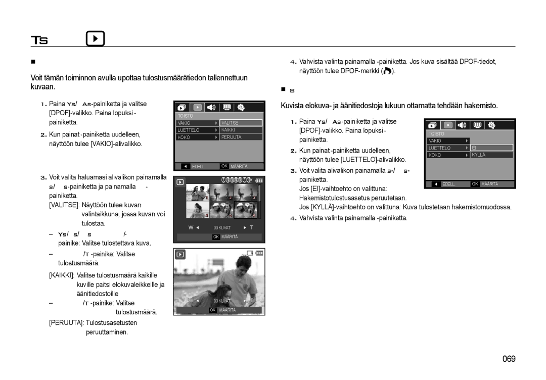 Samsung EC-L310WBBA/E3, EC-L310WSBA/E2, EC-L310WBBA/E2 manual Vakio, Hakemisto, Zoom W/T -painike Valitse tulostusmäärä 