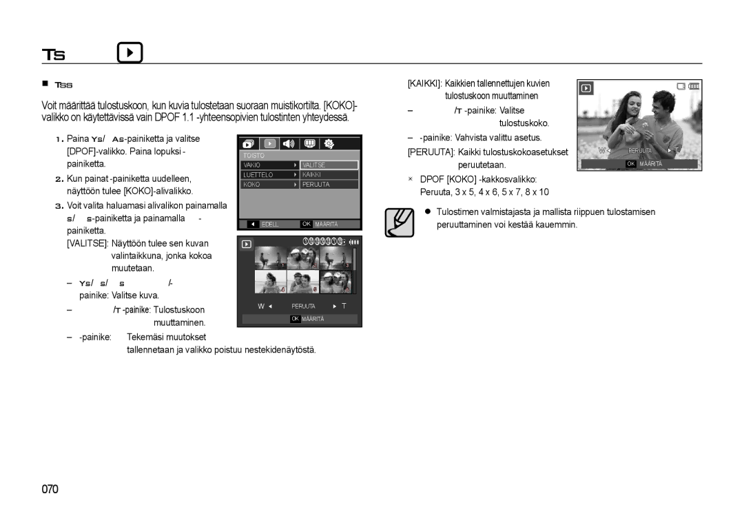 Samsung EC-L310WSBA/E2, EC-L310WBBA/E3, EC-L310WBBA/E2, EC-L310WNBA/E2, EC-L310WPBA/E2 manual Tulostuskoko 