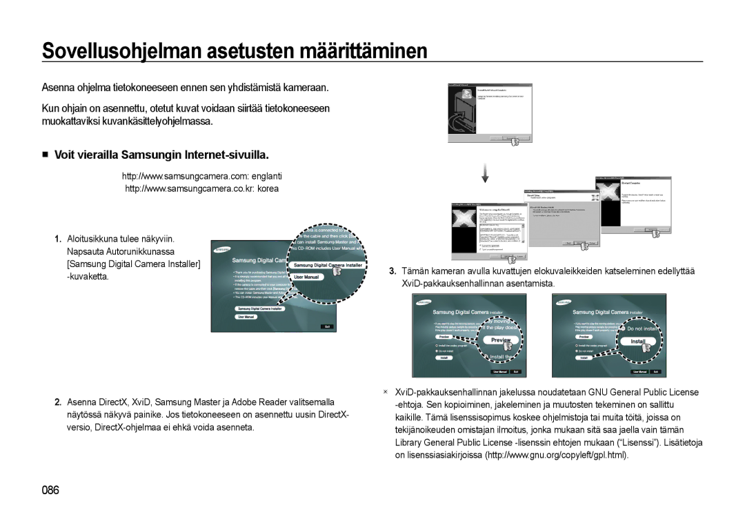 Samsung EC-L310WBBA/E2 manual Sovellusohjelman asetusten määrittäminen, Voit vierailla Samsungin Internet-sivuilla 