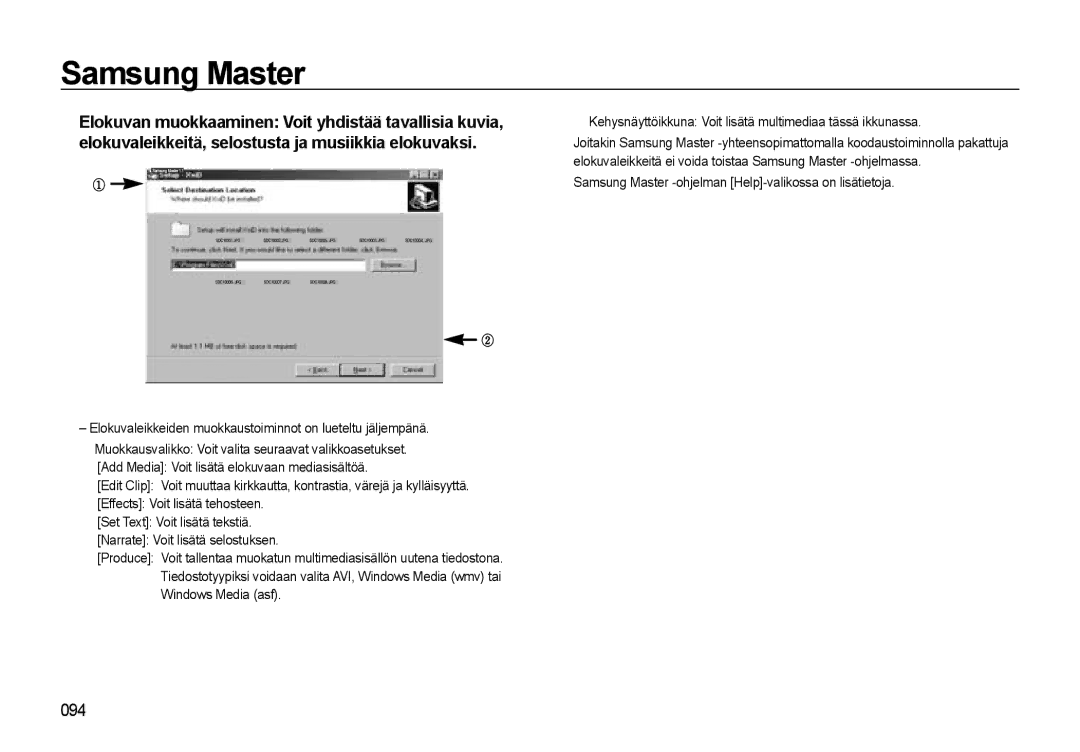 Samsung EC-L310WBBA/E3, EC-L310WSBA/E2, EC-L310WBBA/E2 manual Elokuvaleikkeiden muokkaustoiminnot on lueteltu jäljempänä 