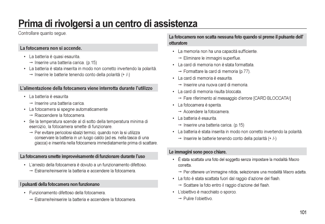 Samsung EC-L310WSBB/IT manual Prima di rivolgersi a un centro di assistenza, La fotocamera non si accende, Otturatore 