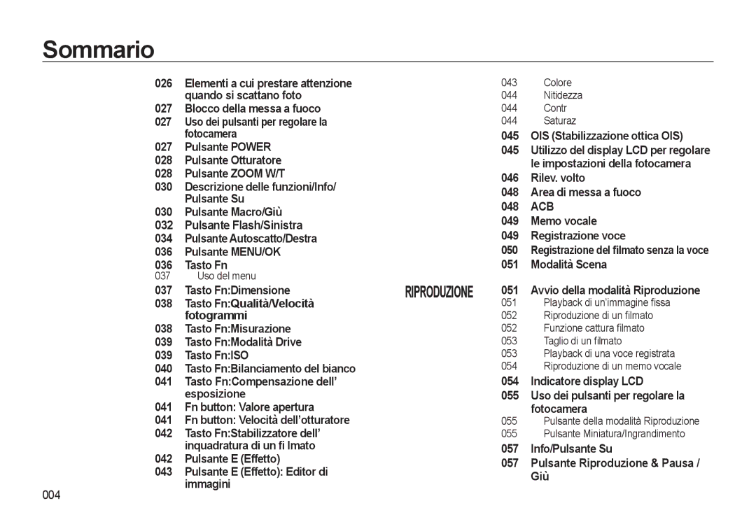 Samsung EC-L310WNBC/IT Tasto FnDimensione, Pulsante E Effetto Pulsante E Effetto Editor di immagini, 045, Modalità Scena 