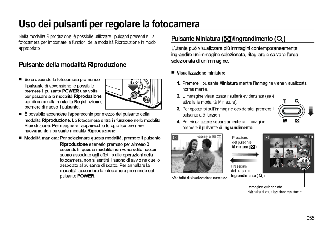 Samsung EC-L310WBBC/IT Pulsante della modalità Riproduzione, Pulsante Miniatura /Ingrandimento, Visualizzazione miniature 