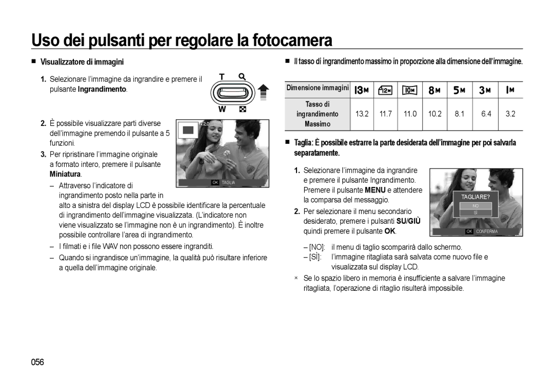 Samsung EC-L310WBBB/IT, EC-L310WBBA/IT, EC-L310WSBA/IT manual Visualizzatore di immagini, 056, Funzioni, 13.2 11.7 11.0 10.2 