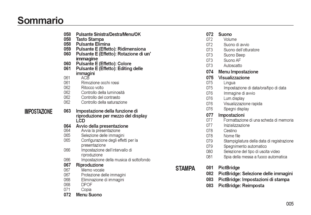 Samsung EC-L310WSBB/IT manual 058, Tasto Stampa Pulsante Elimina, Immagine, Pulsante E Effetto Colore, Immagini, 063, 064 