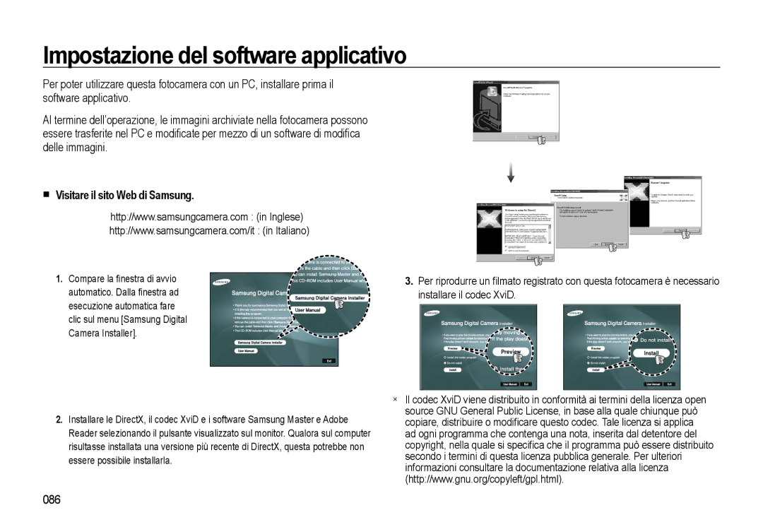 Samsung EC-L310WPBC/IT, EC-L310WBBA/IT manual Impostazione del software applicativo, Visitare il sito Web di Samsung, 086 