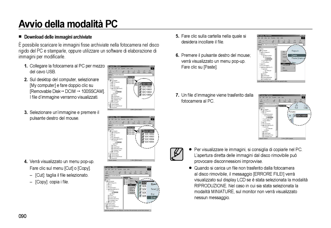 Samsung EC-L310WSBC/IT, EC-L310WBBA/IT, EC-L310WSBA/IT, EC-L310WNBA/IT manual Download delle immagini archiviate, 090 