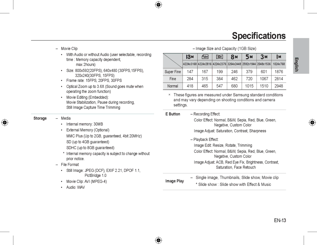 Samsung EC-L310WPBA/IT, EC-L310WNBA/FR, EC-L310WBBA/FR, EC-L310WSBA/FR, EC-L310WPBA/FR EN-13, Button, Storage, Image Play 