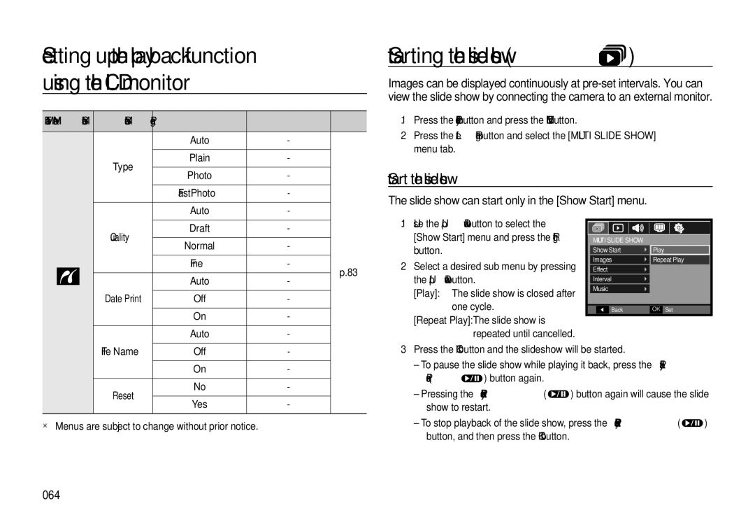 Samsung EC-L310WPBA/VN Starting the slide show, Start the slide show, Slide show can start only in the Show Start menu 