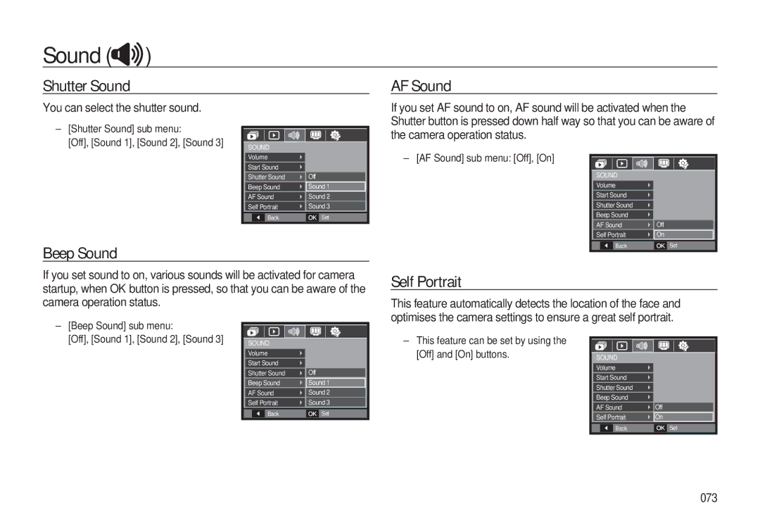 Samsung EC-L310WBBA/E2, EC-L310WNBA/FR, EC-L310WBBA/FR, EC-L310WSBA/FR Shutter Sound, AF Sound, Beep Sound, Self Portrait 